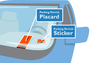 Illustration of placard and sticker placement inside the vehicle